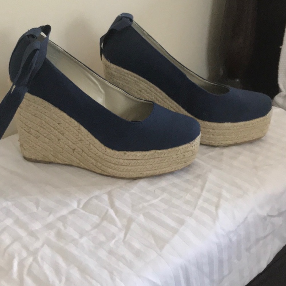 Navy espadrille wedge platforms